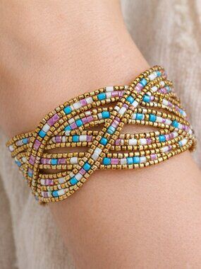 MY STYLE Bangle Multi Beaded Bracelet Womens Gold Cuff Wristband